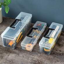 WORTHBUY 1 个透明大容量五金工具箱，户外便携式设备工具箱，可堆叠防尘塑料储物箱，带手柄和盖子，易于携带的多功能工具储物整理箱 - 彩色 - 查看 8