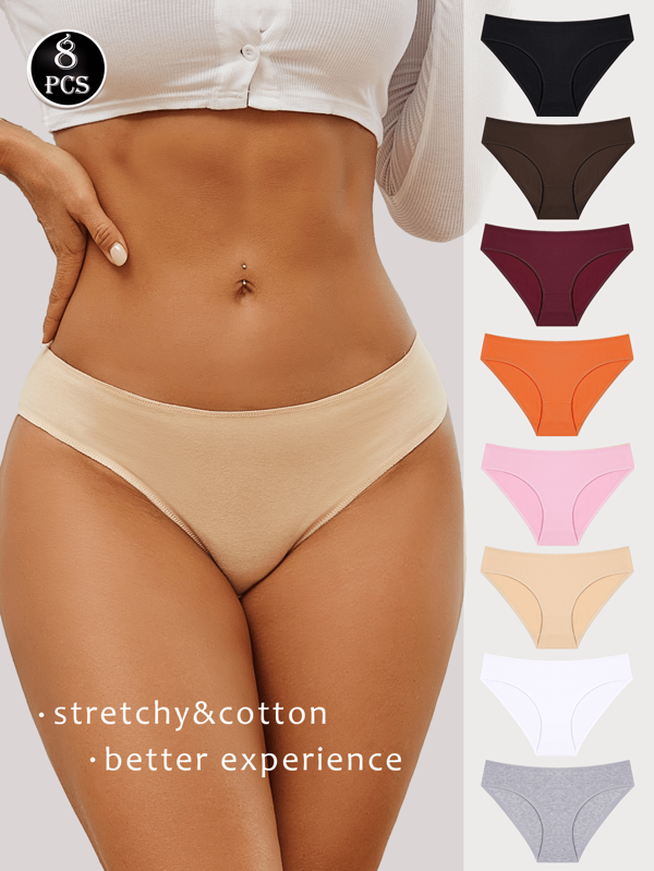 8pcs/Set Women Seamless Solid Color Comfort Briefs
