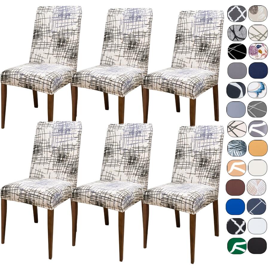 Kit Of 6 Dining Chair Covers Made Of Imported, More Resistant Fabric - 米色抽象 - 查看 1