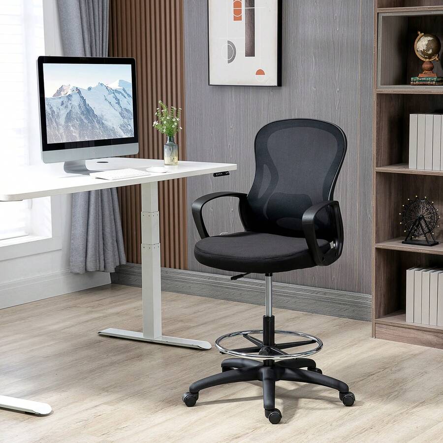 Vinsetto Fauteuil de bureau chaise de bureau assise haute réglable dim. 59L x 65l x 109-124H cm pivotant 360° maille respirante noir - Noir - Voir 1