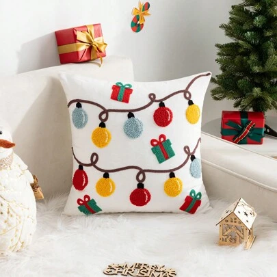 1pc Christmas Tree Embroidery Pattern Pillowcase, Suitable For Living Room & Bedroom, All Seasons