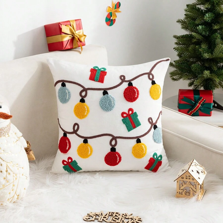 1pc Christmas Tree Embroidery Pattern Pillowcase, Suitable For Living Room & Bedroom, All Seasons - Multicolor - View 1