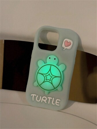 Cute Cartoon 3D Luminous Small Turtle Phone Case With Retractable Stand, Suitable For IPhone13, 13pro, 13promax, IPhone14ProMax, IPhone14Pro, IPhone14, Silicone Phone Case For IPhone17ProMax, New IPhone11, 12, Cartoon IPhone15ProMax, 15Pro, IPhone15, New Soft Shell For Samsung Galaxy S24Ultra, S25Ultra, A55, A56