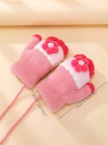 2pcs/Set 1-3 Years Old Kids Cartoon Flower Thickened Warm Full Finger Gloves, Winter