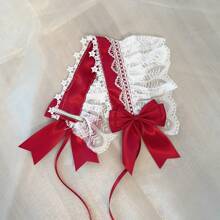 1pc Handmade Sweet Bow Decor Maid Headband, Suitable For Role-Play As Maid Or , Red Halloween Valentine's Day - Multicolor - View 5