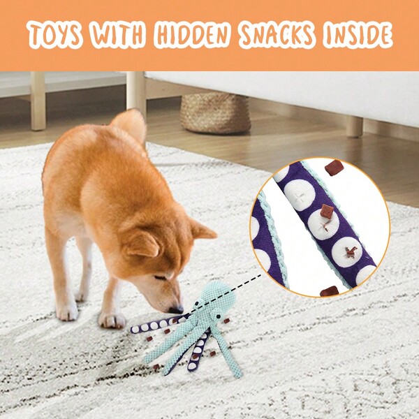 1 قطعة دمية كلب على شكل أخطبوط، دمية ترفيهية للكلاب تخفي الطعام، دمية كلب صوتية مصنوعة من قماش ناعم - دمية حيوانات أليفة مناسبة للكلاب الصغيرة والمتوسطة الحجم - تبقيهم مشغولين