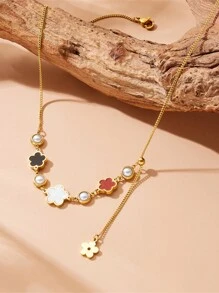 1 Stück goldfarbene bunte Blumen-Charm-Kette mit Quasten-Anhänger Halskette, Edelstahl Valentinstag, Muttertag, Geschenk für Mutter