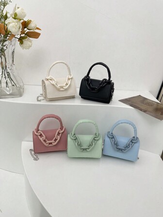 1pc Girl'S Handbag, Simple And Casual Fashion Style, Large Capacity Lightweight Girl'S Small Square Bag, Solid Color Pu Leather Fabric Magnet Closed Detachable Chain, Multiple Carrying Methods In One Bag, Suitable For Daily Use By Girls Shopping And Traveling