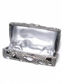 Túi cầm tay đính đá Rhinestone thủ công, thích hợp cho trang phục hàng ngày - Bạc - Xem 5