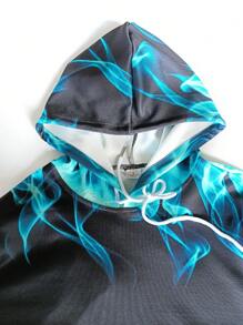 男士时尚优雅抽象3D数码印花休闲连帽卫衣，春秋季长袖上衣