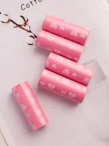 75pcs/150pcs Pet Themed Heart Print Waste Bags, 5rolls/10rolls Cat Dog Portable Poop Bag Dispenser, 15pcs/Roll Disposable Cleaning Bags - Multicolor - View 15