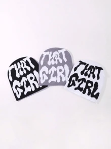 3قطع/مجموعة قبعة محبوكة لحم الرقبة مطبوعة بالجاكار للنساء، المدرسة