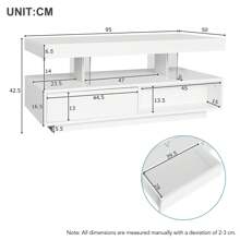 Flieks Led Coffee Table With 2 Drawer Storage, High Gloss Coffee Table For Living Room Open Storage Space Centre Table With 16-Color Led Lights,End Table For Home Office Furniture, White - White - View 9