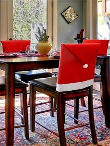 Bộ 4/2 Vỏ bọc ghế Giáng sinh - Thiết kế hình mũ ông già Noel, chống trượt, dễ sử dụng, Vỏ bọc lưng ghế Giáng sinh để trang trí phòng ăn, đồ dùng cho tiệc ngày lễ và đồ trang trí nhà theo mùa - Đỏ - Xem 5