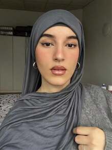1pc Soft Plain Chiffon Head Scarf, Solid Color Long Scarf, Jersey Hijab For Muslim Women