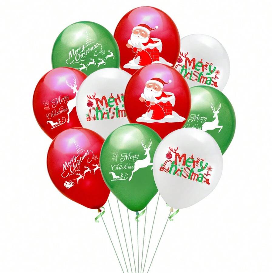 24 globos navideños de 12 pulgadas con diseños de Papá Noel, renos, trineo, copos de nieve y árbol de Navidad, decoración festiva para fiestas de Navidad y Halloween - Multicolor - Ver 1