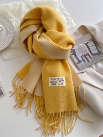 1 Pc Women Winter Scarf Beige Faux Cashmere Shawls And Wraps Thick Warm Lady's Fashion Solid Colors Double-Side Blanket Outdoor Stoles With Tassels Muffler