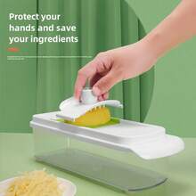 Multi-Function Pressing Slicer, Potato Carrot Cucumber Julienne Cutter Lemon Slicer - Green and White - View 4