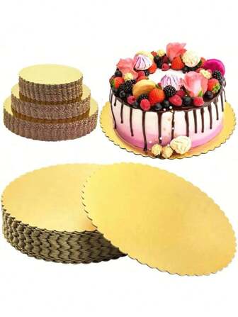 3pcs Thickened Durable Western Style Dessert Cake Paper Trays, Round Cake Bottom Holders, Packaging Trays, Corrugated Round Cake Bottom Stands, Cupcake Holders, Cake Display Shelves Back To School