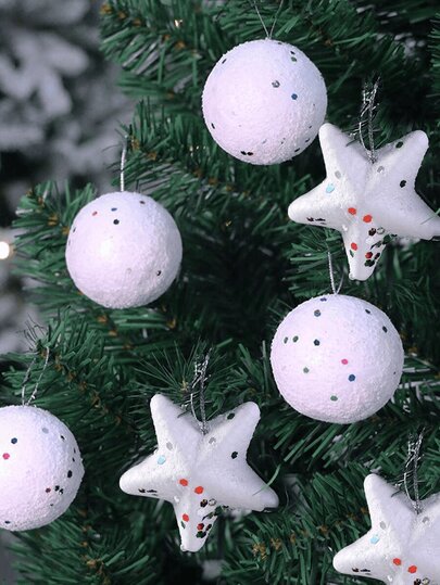 12 piezas Bolas de nieve blancas, adornos colgantes con forma de pentágono para Navidad, decoraciones de árbol de Navidad para Navidad, Año Nuevo, boda, cumpleaños