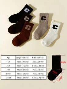 5 Pairs Children's Warm Letter Pattern Mid-Calf Socks, Suitable For Autumn & Winter - Multicolor - View 2