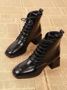 Damen Stiefel bis zur Wade, Europäischer und Amerikanischer Stil Damenstiefel, Mode Leder Lange Stiefel, Damen Mode High Heel Stiefel, Damen Plateau Absatz Knöchel Stiefel und Kurze Stiefel, Schwarze Braune Schnür-Damen Stiefel bis zur Wade, vielseitige Frühling Herbst Winter Dicke Absatz Stiefel, Schlanke Leder Damen Lässig Outdoor Walking Lange Stiefel