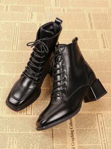 Damen Stiefel bis zur Wade, Europäischer und Amerikanischer Stil Damenstiefel, Mode Leder Lange Stiefel, Damen Mode High Heel Stiefel, Damen Plateau Absatz Knöchel Stiefel und Kurze Stiefel, Schwarze Braune Schnür-Damen Stiefel bis zur Wade, vielseitige Frühling Herbst Winter Dicke Absatz Stiefel, Schlanke Leder Damen Lässig Outdoor Walking Lange Stiefel