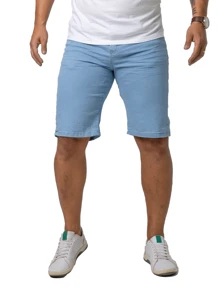 KIT 2 Men's Plain Black And Light Blue Bermuda Jeans With Elasticity - Multicolore - Voir 6