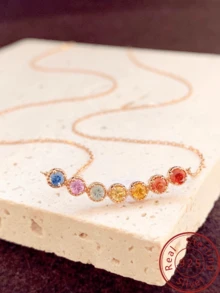 S925 Sterling Silver 18K Gold Plated Colorful Zirconia Smile Pendant Necklace, Delicate, Luxury Minimalist Design - 40cm+5cm - View 2