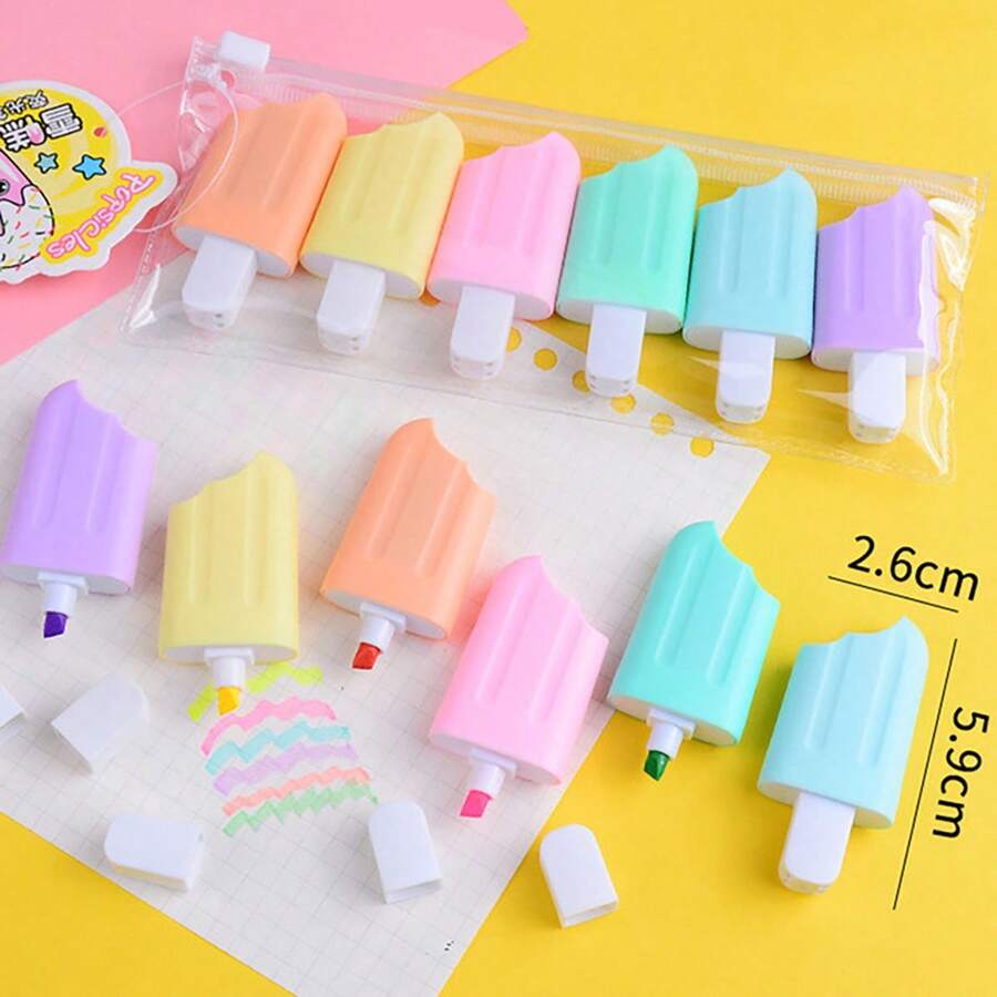 Cartoon Ice Cream Shaped Highlighter Pens Class Student Prizes, Rewards, Gifts, Back To School Stationery, Suitable For Home, School, And Office Use Back To School - Multicolor - View 1