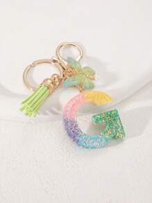 1pc Creative Letter Resin Drop Keychain With Butterfly Tassel Pendant For Girls - Multicolor - View 19