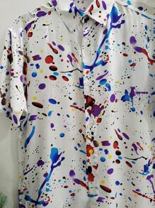 Floral Hawaiian Beach Shirt Summer Men's Short Sleeve Button Down 100% Viscose Fabric Shrinks A Little - 紫色 - 查看 3
