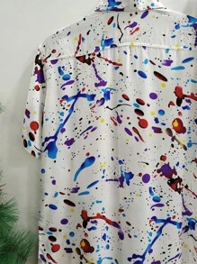 Floral Hawaiian Beach Shirt Summer Men's Short Sleeve Button Down 100% Viscose Fabric Shrinks A Little - 紫色 - 查看 4