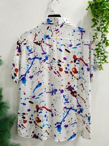 Floral Hawaiian Beach Shirt Summer Men's Short Sleeve Button Down 100% Viscose Fabric Shrinks A Little - 紫色 - 查看 2