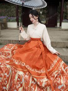 Vintage Spring Chinese Style Apricot Plane Sleeve Long Sleeve For Chinese New Year, Daily, Street, Commuting, Home And Other Occasions To Wear Hanfu Tops