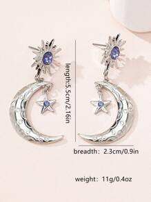 Stud Earrings With Moon And Star Pendants Jewelry Gifts - Silver - View 3