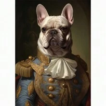 1 Stück Tierportrait Leinwandmalerei Hund als König verkleidet, lustige Poster und Drucke Wandkunst Bilder für Wohnzimmer Dekoration ohne Rahmen