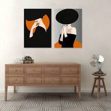 2 bức tranh vải canvas in hình cô gái thời trang đen trắng sang trọng trang trí tường, váy đen thanh lịch, mũ cam dành cho phụ nữ, quà tặng lý tưởng cho phòng ngủ, phòng khách, hành lang, trang trí tường nghệ thuật, không có khung - Nhiều màu - Xem 16