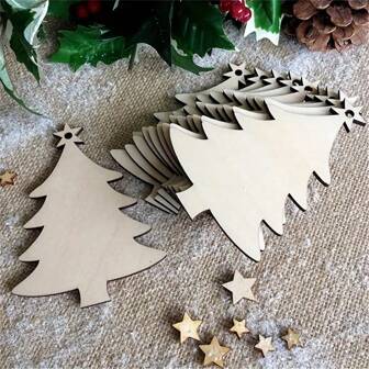 10 piezas Decoraciones navideñas Etiquetas colgantes de árbol de Navidad de madera artesanal Decoración para el hogar DIY Pintura Rebanadas de madera, Navidad