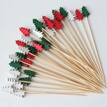50/100pcs/Pack Christmas Pattern Bamboo Skewers, Christmas Tree, Santa Claus, Snowman Cake Toppers, Holiday Supplies, Disposable Artistic Toothpicks, Fruit Dessert Forks, Fruit Picks, Suitable For Christmas Parties, Perfect Gift - Multicolor - View 11