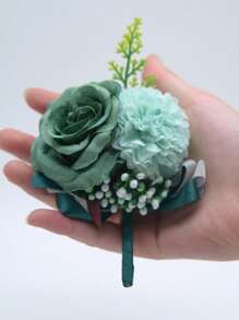 1PC Men's Boutonniere Handmade Satin Rose Corsage Flower Bridegroom Boutonniere Wedding Prim Party Homecoming. Valentine's Day Accessories - Multicolor - View 17