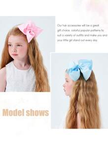 1 pieza Moño grande de 6 pulgadas para niñas, accesorios para el cabello con cinta de grosgrán y pinzas de cocodrilo para niñas y adolescentes, de vuelta a la escuela - Multicolor - Ver 8