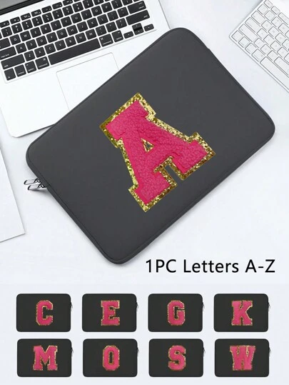 1pc First Letter Rose Red Towel Embroidery Laptop Liner Bag , Simple Business Double Zipper Computer Bag Bubble Thickened Shockproof Waterproof For 13 Inch Notebook Universal  Liner Bag Ipad, Portable Bag For Travel, Camping, Fishing