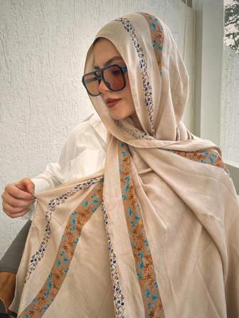 1pc Textured Sun And Moon Pattern Casual & Elegant Polyester Breathable Lightweight Chiffon Hijab Headscarf, Multi-Seasonal Abaya Accessories