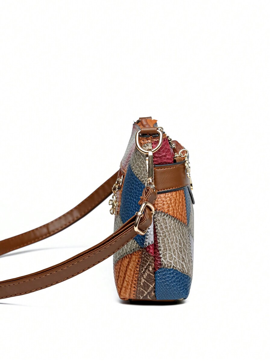 1pc Color Block Design Large Capacity Lightweight Crossbody Bag