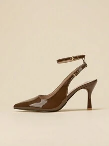 女士尖头露跟日常高跟鞋，优雅，适合派对 - 棕色 - 查看 7