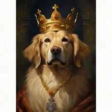 1 Stück Tierportrait Leinwandmalerei Hund als König verkleidet, lustige Poster und Drucke Wandkunst Bilder für Wohnzimmer Dekoration ohne Rahmen
