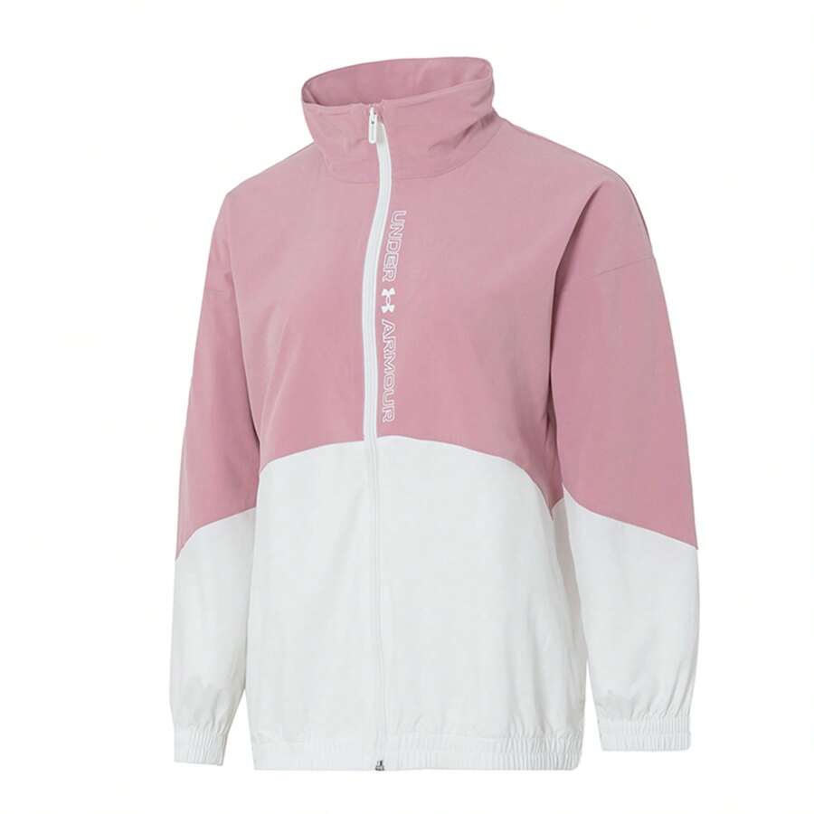 Under Armour Áo khoác nữ dệt kim có mũ trùm đầu, kiểu dáng thường ngày, nên đặt mua nhỏ hơn một size. - Hồng/trắng - Xem 1
