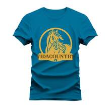Printed T-Shirt Cotton Comfortable Horse T-Shirt - Màu xanh lam - Xem 1
