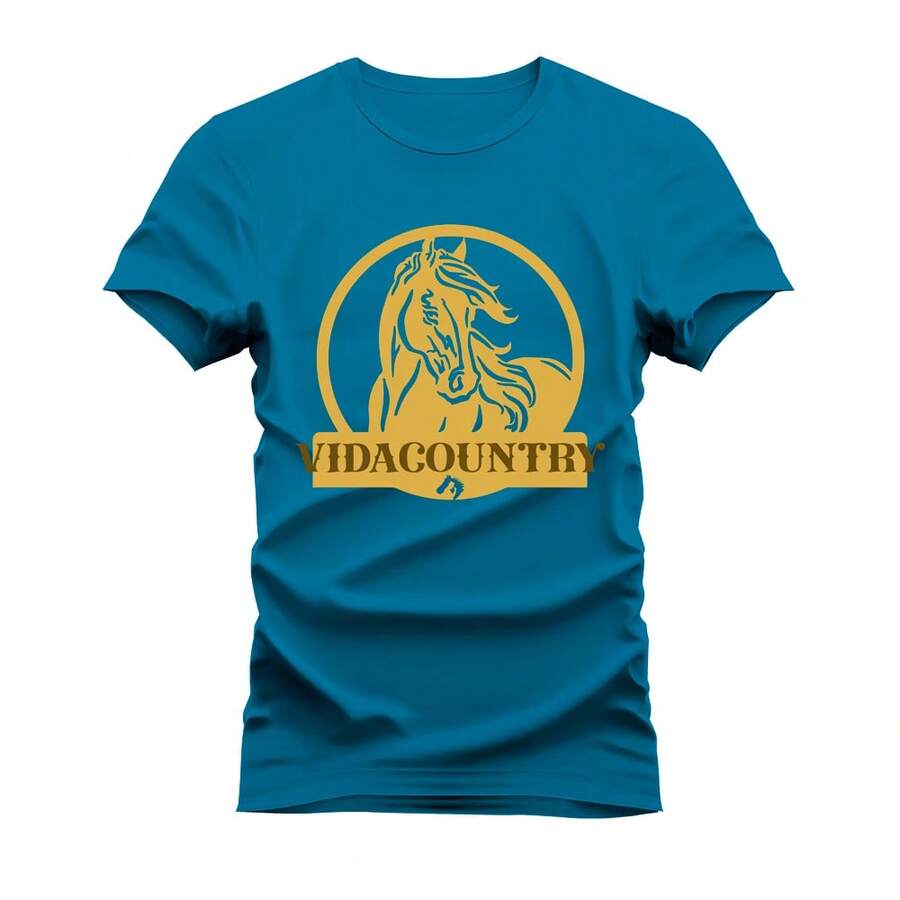 Printed T-Shirt Cotton Comfortable Horse T-Shirt - Màu xanh lam - Xem 1